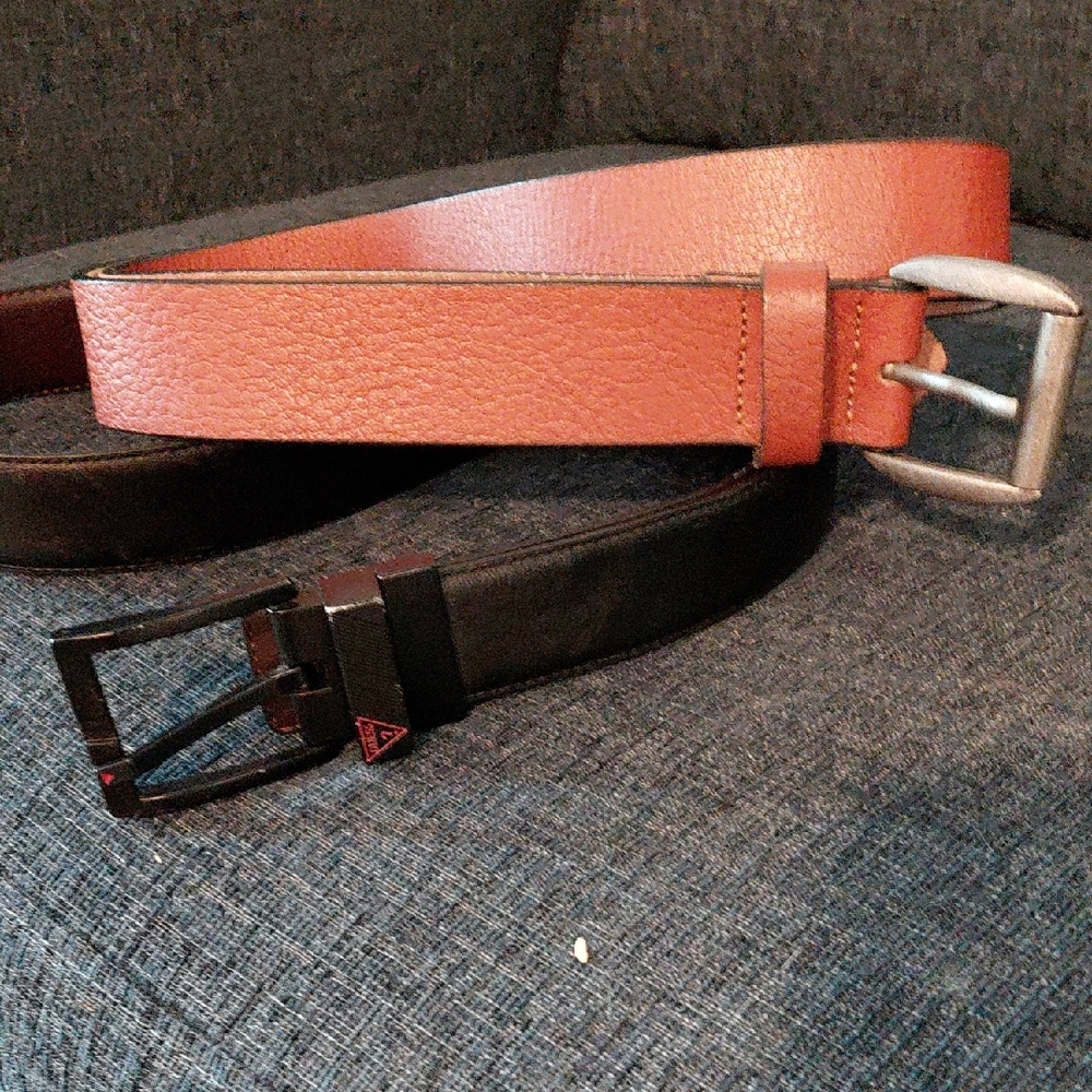 Guess Dual-Tone Leather Belt with Silver Buckle